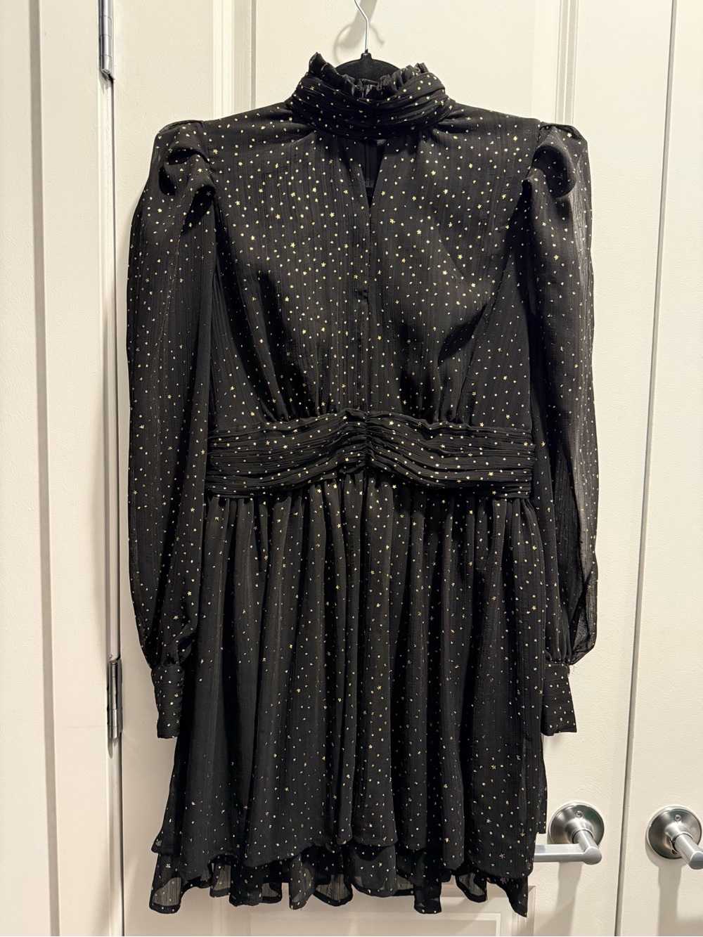 Aqua Black Mini Dress with Gold Dot Accents